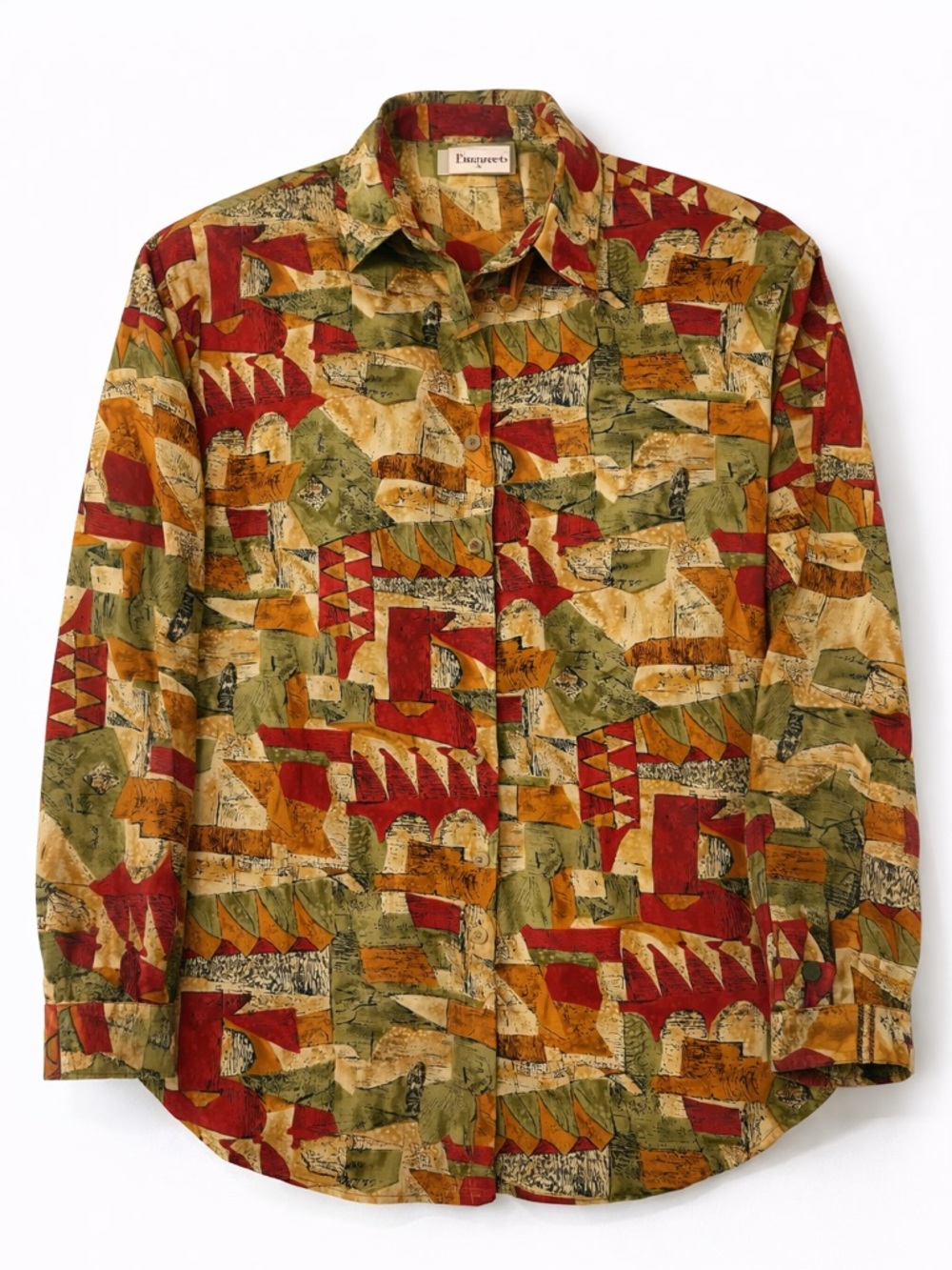 Vintage 90s Abstract Button Up Made In USA Artsy Geometric Shirts Women’s Large